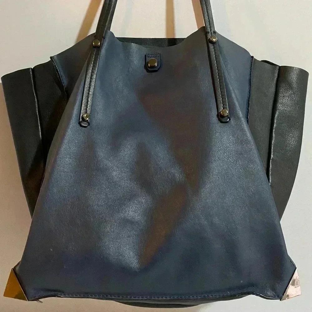 Botkier navy blue black leather satchel handbag